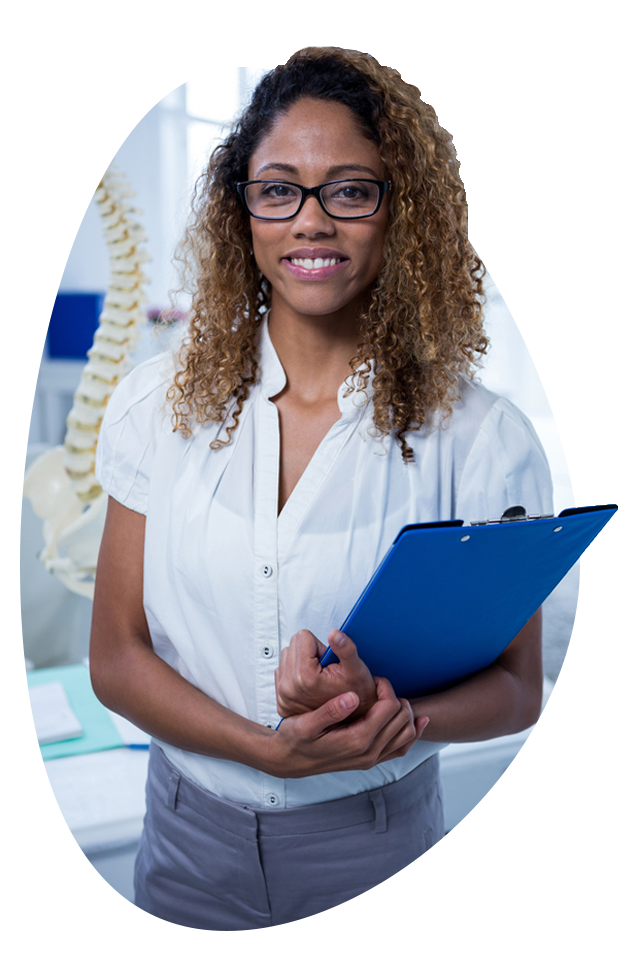 Female physiotherapist holding clipboard