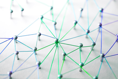Pins joined together with string network concept